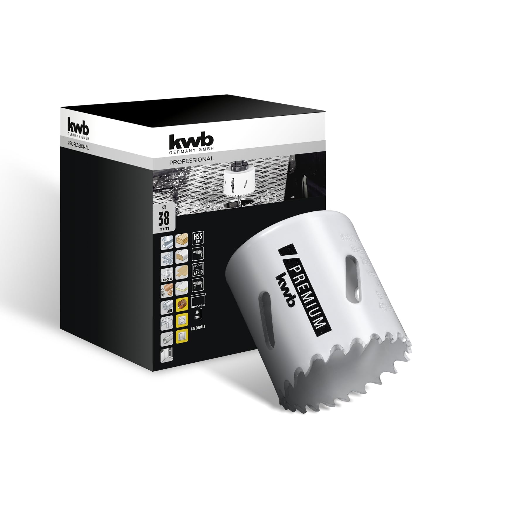 Kwb Bronze,Gray Hss Bi-Metal Hole Saw Ø 38 Mm, 8% Cobalt Alloy With Progressive Vario-Toothing And High Precision For Versatile Use