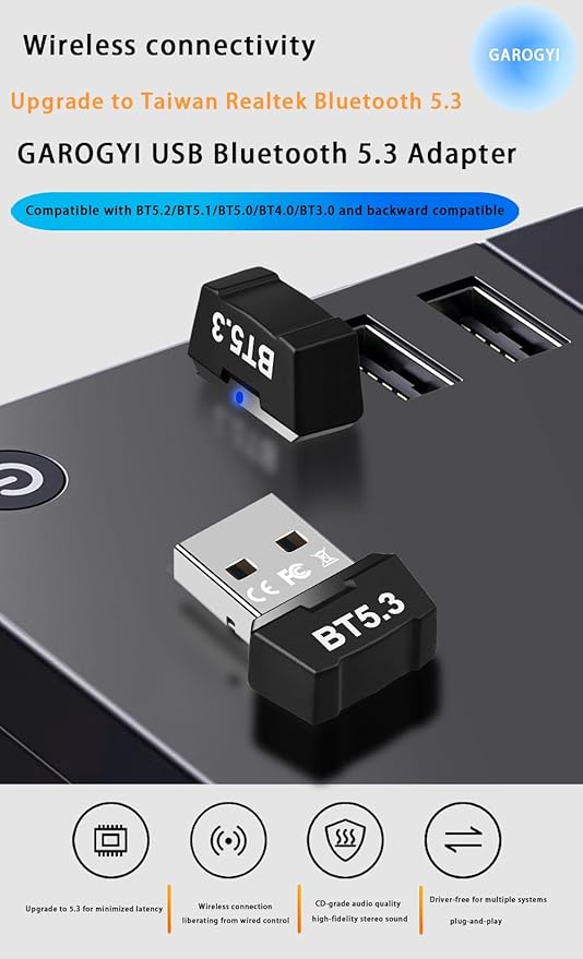Adaptador USB Bluetooth 5.3 para PC, compatible con Windows 11/10/8.1/7 miniatura 2