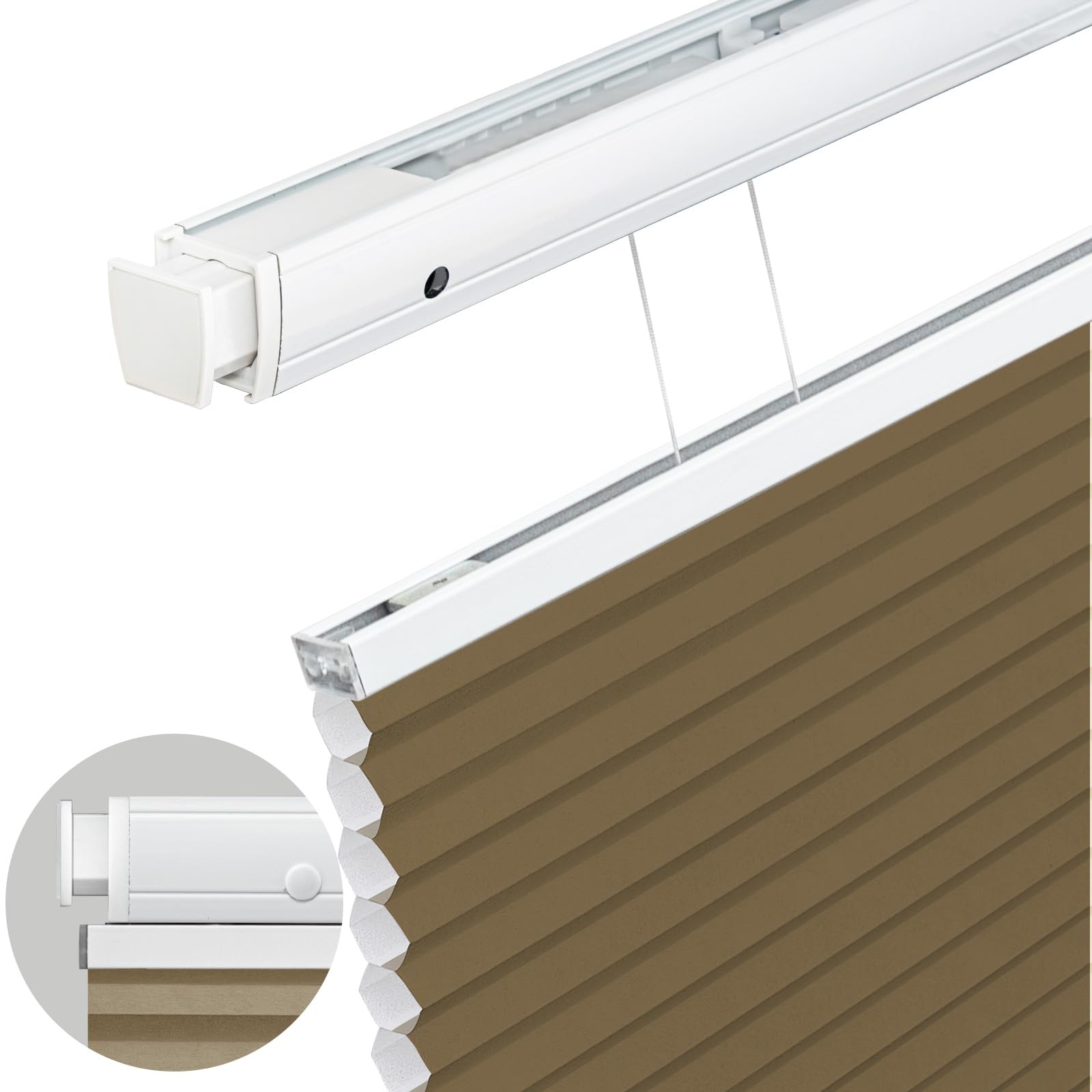 Moonice Top Down Bottom Up Honeycomb Blinds No Drill No Tools Cordless Cellular Pleated Shades Light Filtering Thermal Window Shades Custom for Home Bedroom Office (Coffee, 50cm W x 150cm H)