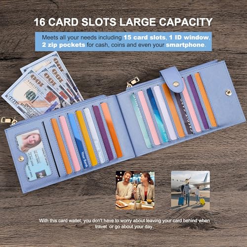Image of Travelambo RFID Wallet Women Large Size Bifold Multi Card Wallet Case with Zipper Pocke Credit Card Holder for Women