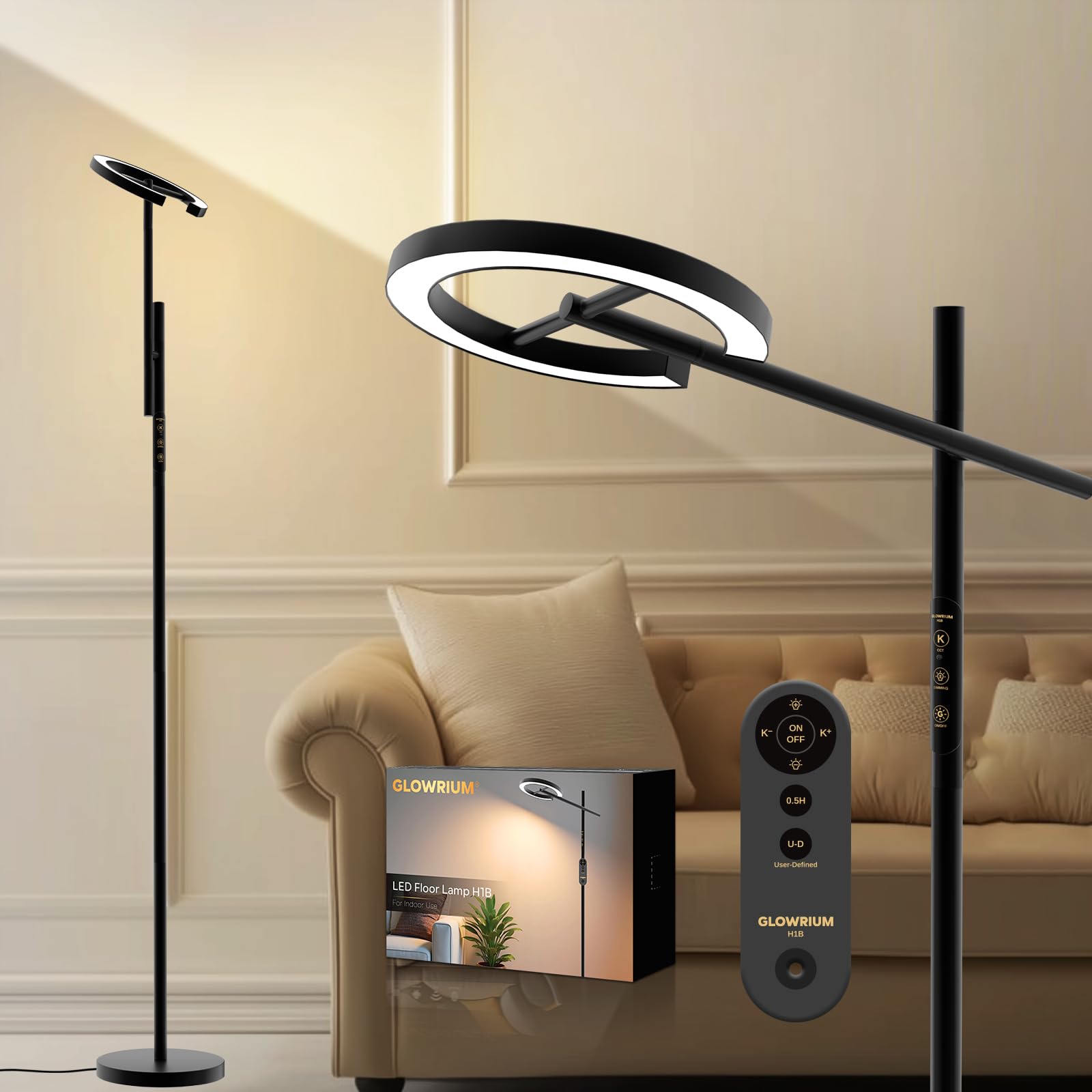 10000 Lux Light Therapy Lamp, LED UV-Free Sunlight Lamp, Smart Floor Lamp with Remote & App Control, Stepless Adjustable Brightness & Color Temps, Happy Lamp Light Therapy, Full Spectrum Sun Lamp: Standard (H1B)