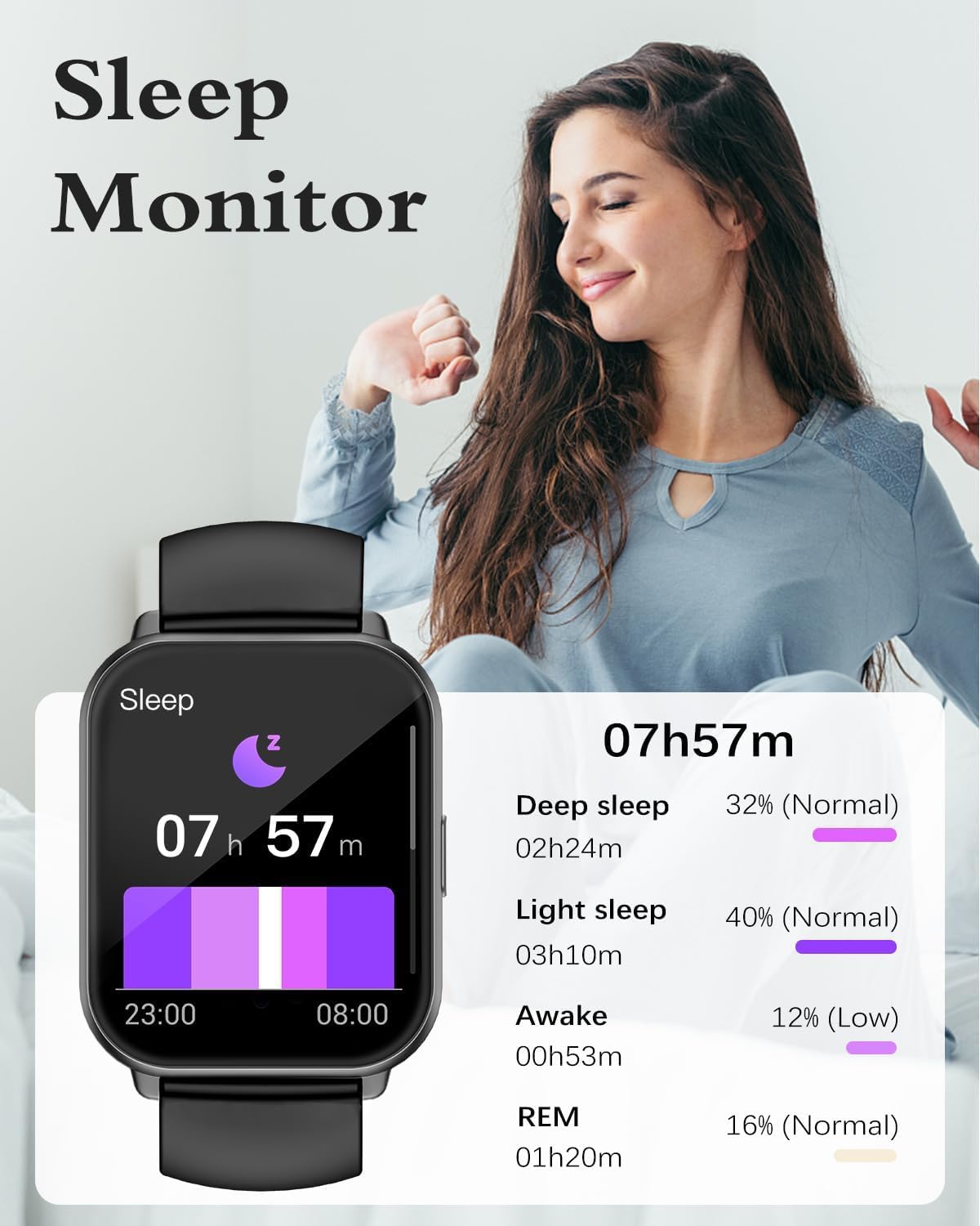 RUIMEN Montre Connectée Homme Femme avec Appel Bluetooth Smartwatch avec Podometre Cardiofrequencemetre Oxymetre Montre Sport pour iPhone Android Etanche IP68 Notification Chronometre Meteo Noir
