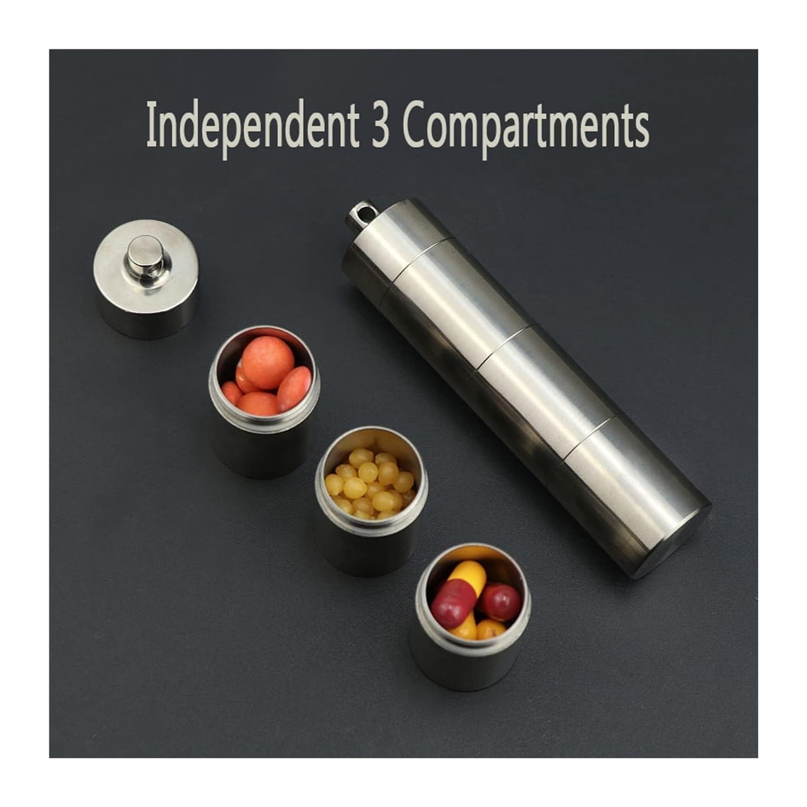 Pill dispenser Llavero pastillero de titanio, pastillero impermeable de 3 secciones, frasco de pastillas EDC, pastillero de emergencia