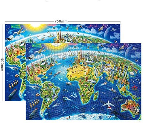 Preisvergleich Produktbild Holzpuzzle,500 Piece Puzzle, Puzzle für Erwachsene Kinder Personalisiertes Lernspielzeug, Weltkarte