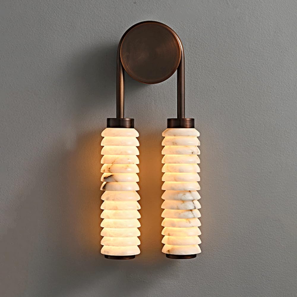 Yvamnad Multicolor Alabaster Wall Sconce-Natural Marble Stone Sconce Lighting Modern 3000K Led Wall Light Fixture Mid Century Wall Mounted Lamp Spain Alabaster Marble Vanity Lights For Bedroom Hallway Living Room Stairs