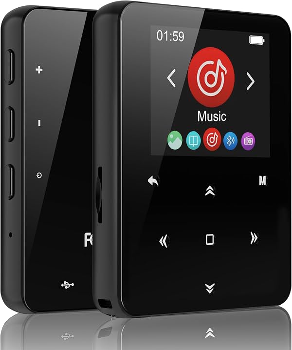 Reproductor MP3 Bluetooth 5.3 de 64GB, Reproductor de Música Lossless Hi-Fi con Altavoz, Tamaño de Bolsillo para Correr y Hacer Ejercicio, Radio FM y Grabadora de Voz, Soporta hasta 128GB Micro SD, Regalo Tecnológico Ideal