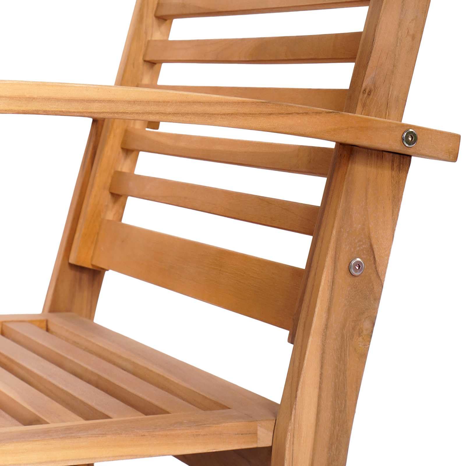 Set di mobili da giardino in legno di teak massiccio, 2 sedie marroni, 65 x 60 x 76,5 cm, con gambe quadrate per stabilità e design rustico.