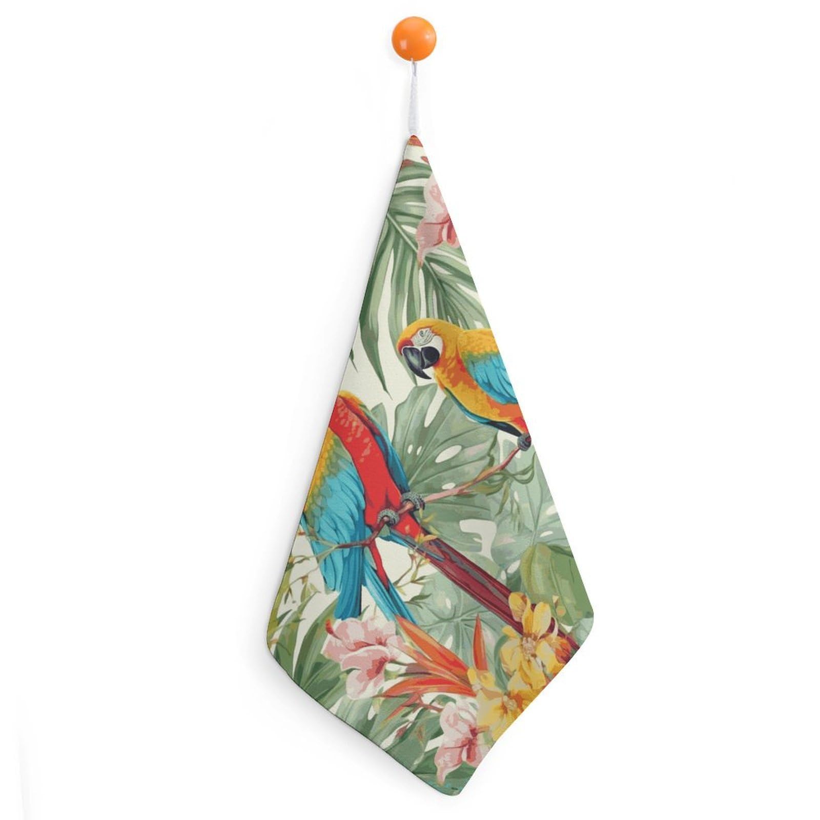 LDGSUPH Tropical Plants and Parrots Hand Towels Fashion Hand Face Towel with Hanging Strap Absorbent Soft Decorative Towel Fade Resistant Cozy Face Cloths for Kitchen Gym Bathroom Towels 1PCS