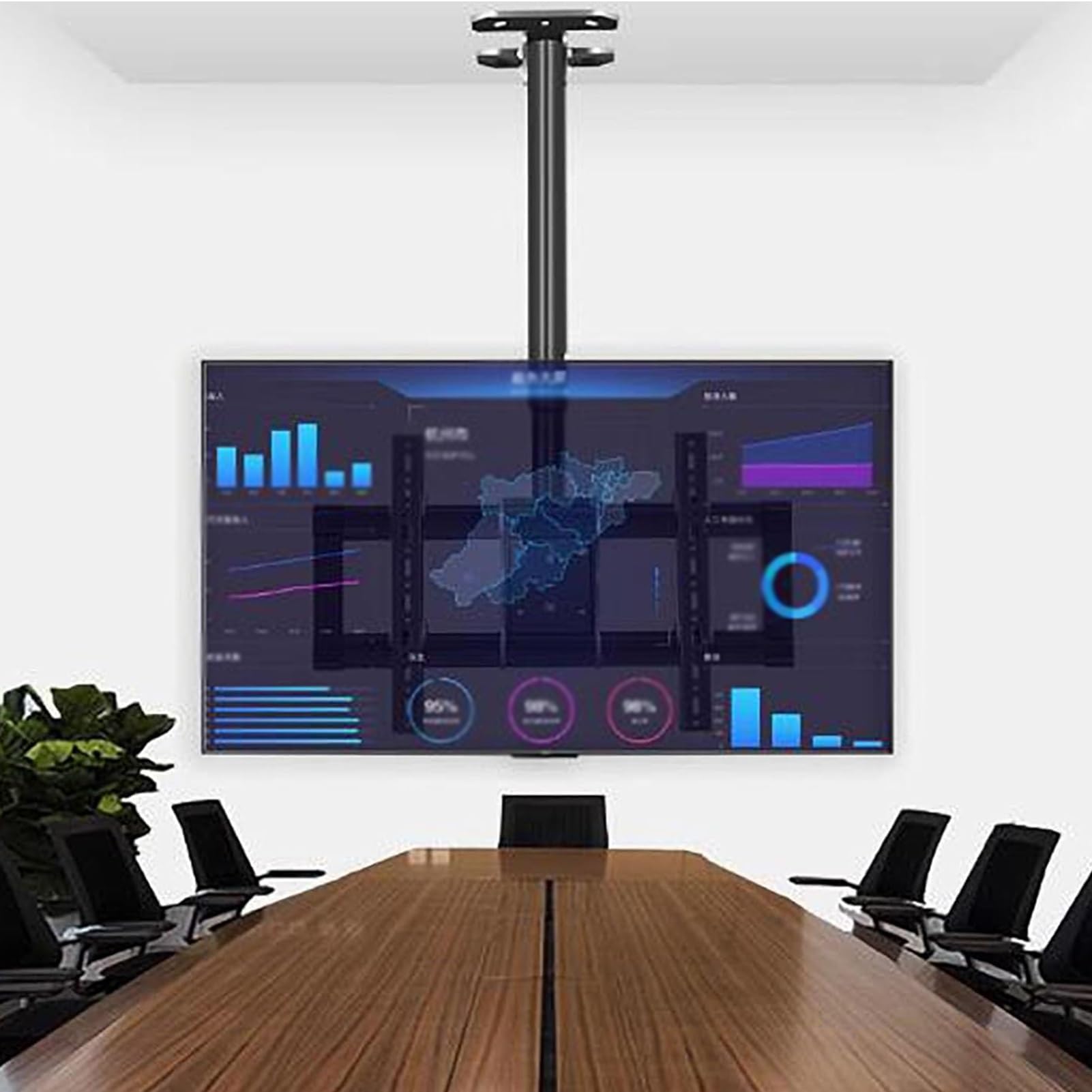Support TV plafond inclinable avec gestion des câbles dissimulés pour grand écran