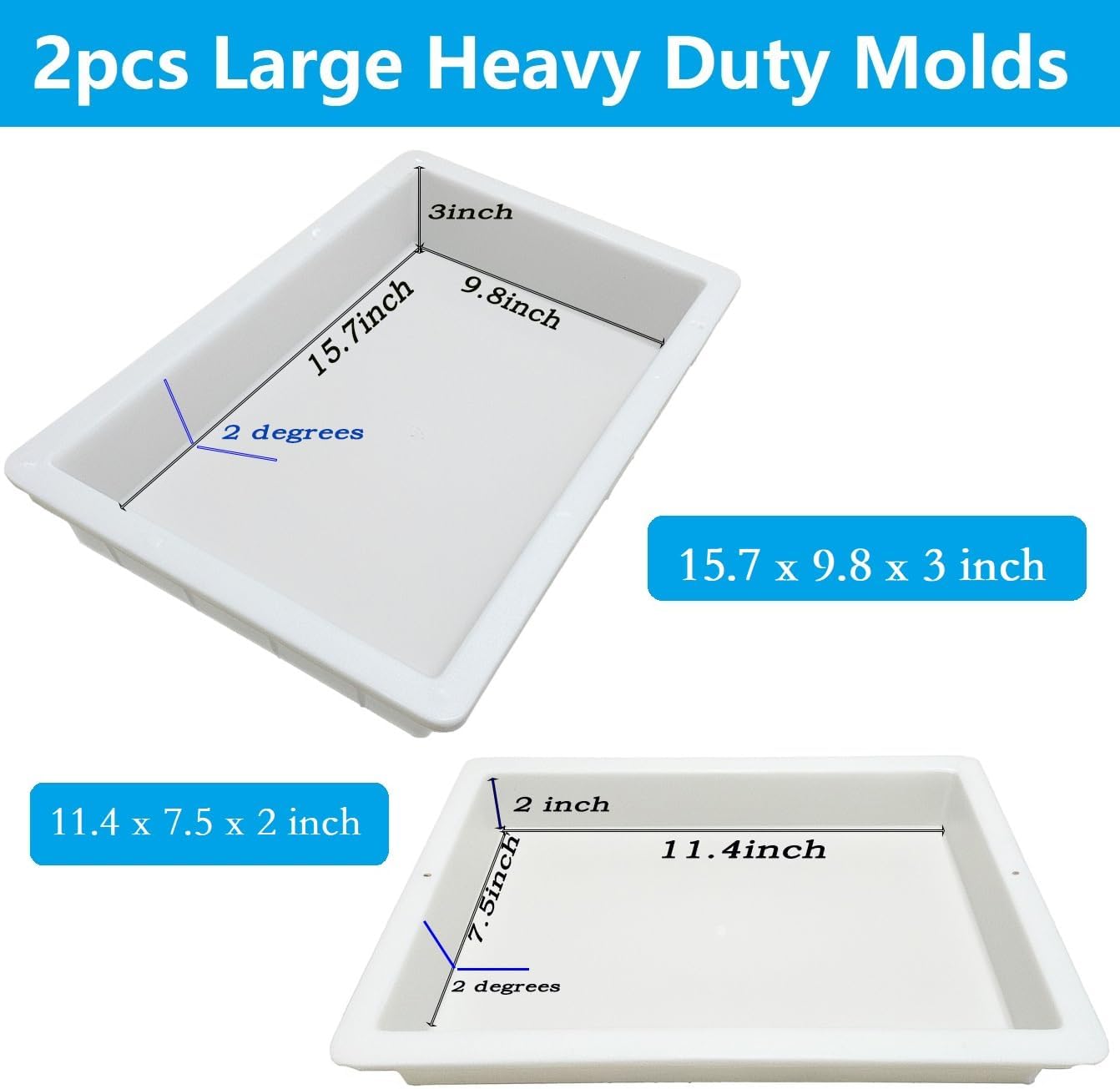 2Pcs Extra Large Reusable Epoxy Resin Table Mold15.7x9.8x3 inch 11.4x7.5x2 inch Rectangles Epoxy Resin Molds for River Table, Coffee Side Table, Cutting Board, Charcuterie Board, Art Panel 15.7" x 9.8" and 11.4" x 7.5"