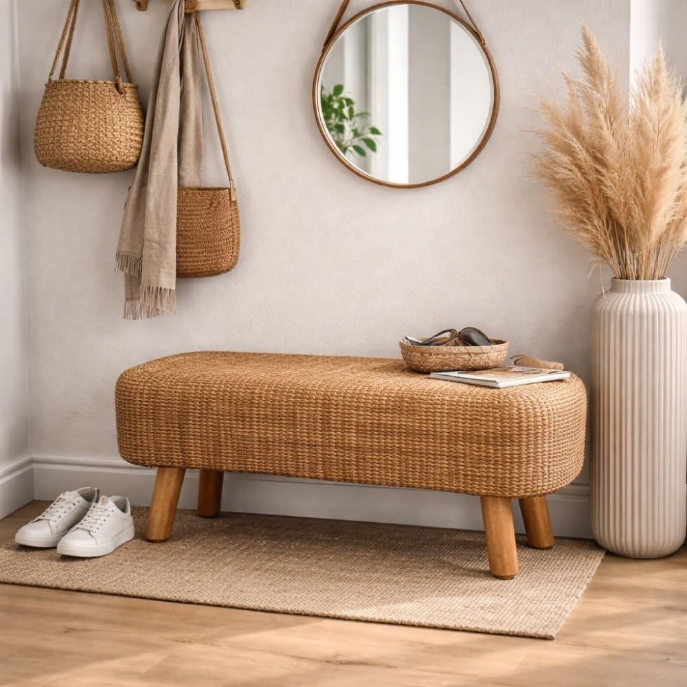 Wasserhyazinth Teakholz Sitzbank Amsterdam 80cm Natural Unikat massiv Bank