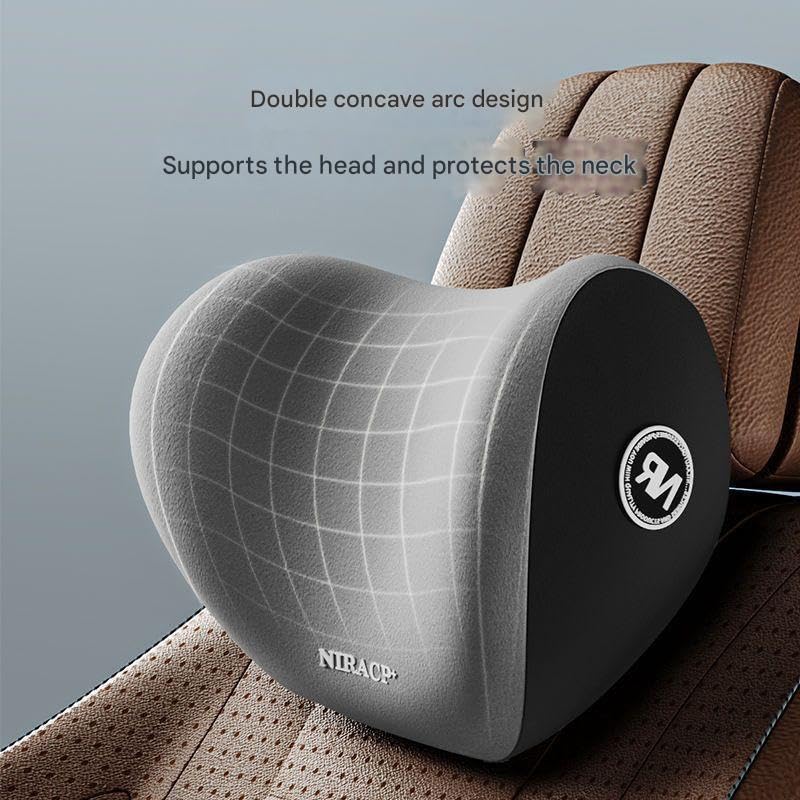 Image of Memory Foam Cars Neck Support Pillow, Removable Cover, Head Rest Support for Cars, Office Chair, Black, 1 Pack (Neck Gray)