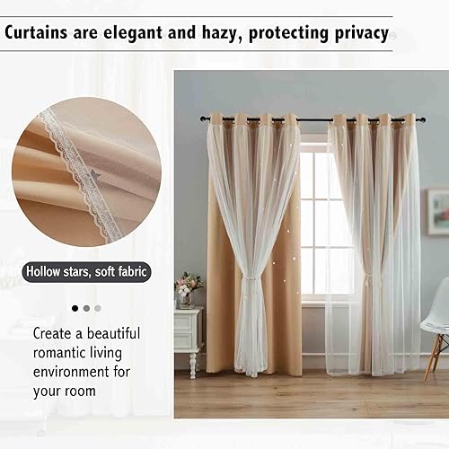 Miniatura 7 de Anytime - Cortinas para dormitorio de niñas con estrella hueca, cortinas opacas para habitación de niños, cortinas largas para oscurecer la