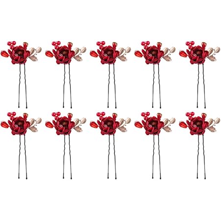 Amazon Frcolor ヘアピン バラ Uピン 花 ウェディング 結婚式 髪飾り ヘアアクセサリー ブライダル 花嫁 ヘッドドレス 10本セット 赤 Frcolor ヘアピン 通販