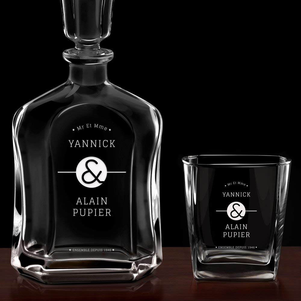 Maverton Ensemble de Carafes Personnalisés a Whisky Rhum Cognac Avec 6 Verres a Whisky Gravés - 700 ml Service Universel Verre Whisky et Carafe - Monogramme