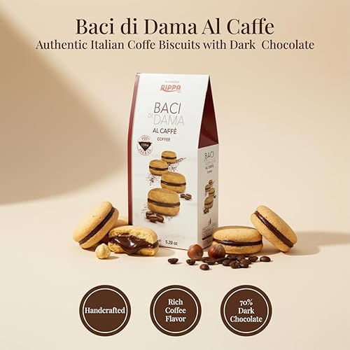 Miniatura 2 de Rippa Baci di Dama - Galletas de café italianas con rico chocolate negro y café arábica para amantes de las galletas y reuniones familiares,