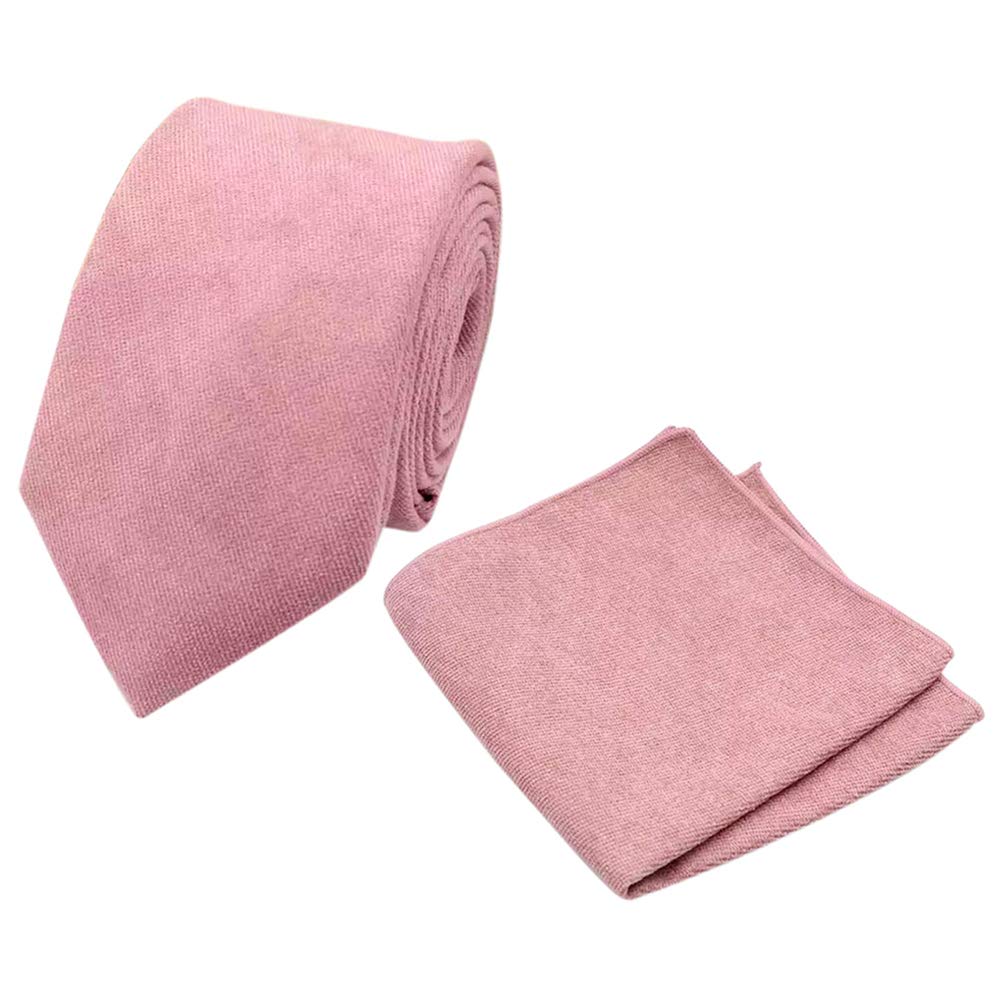 Db Dickie Bow Men's Dusty Rose Pink Luxury Cotton Blend Skinny Neck Tie & Pocket Square Set (Dusty Rose Pink) - Suitable For Formalwear, Office, Weddings, Parties, Grooms & Grooms Outfits