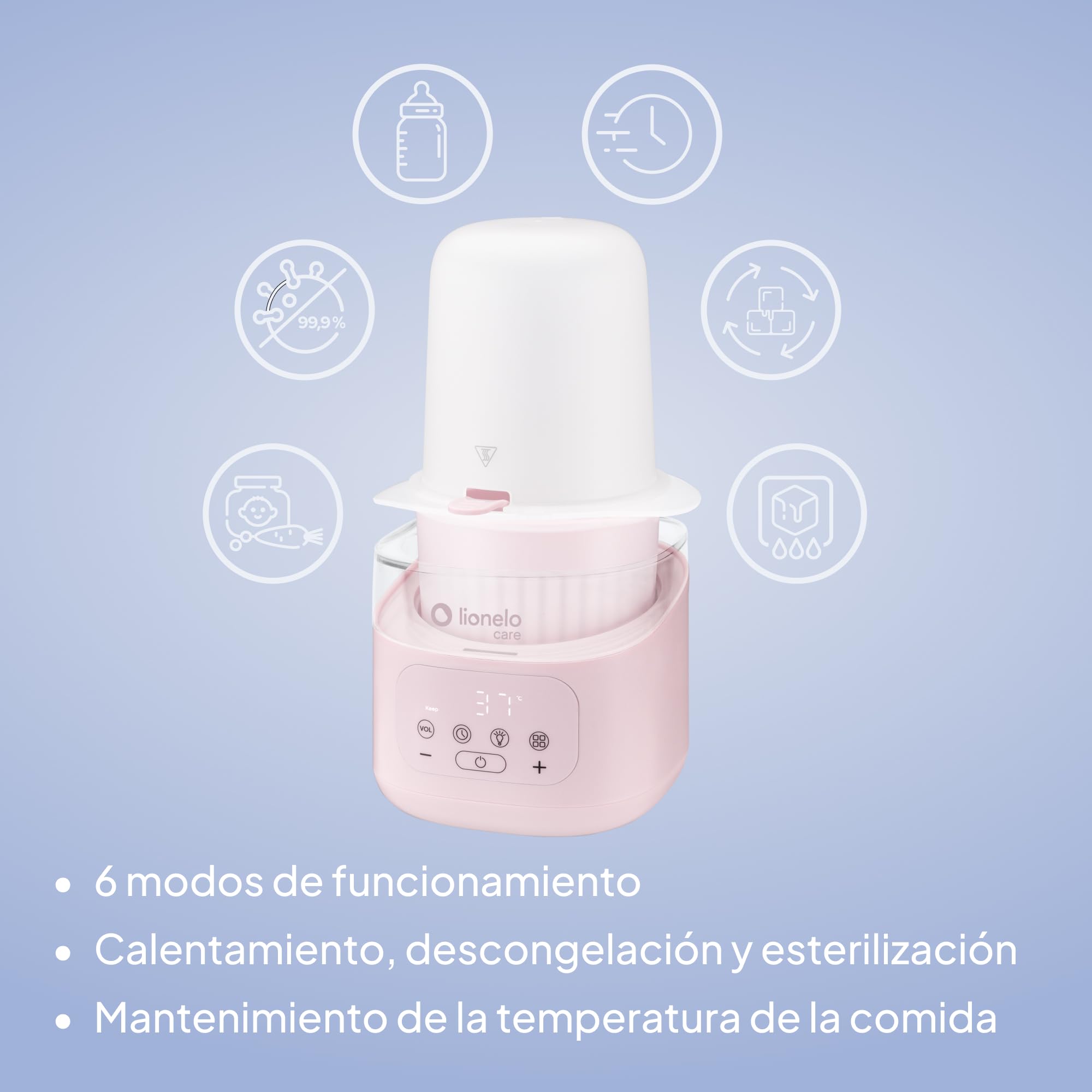 Lionelo Thermup 4.0 Calienta Biberones Y Tarritos 6 En 1, Calentamiento Rapido, Esterilizacion, Descongelacion, Mantener Caliente, Recipiente Extraible, Apagado Automatico, 400 W