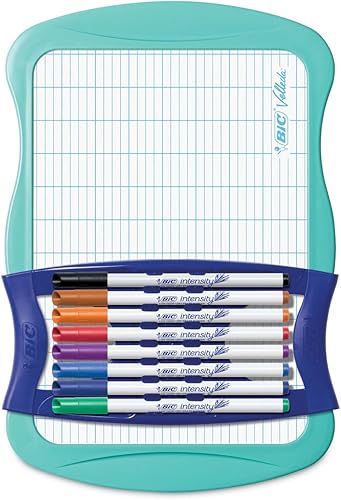 BIC Kit de borrado en seco Intensity con 9 marcadores de borrado en seco y 1 pizarra de borrado en seco de doble cara, punta de bala (0.071