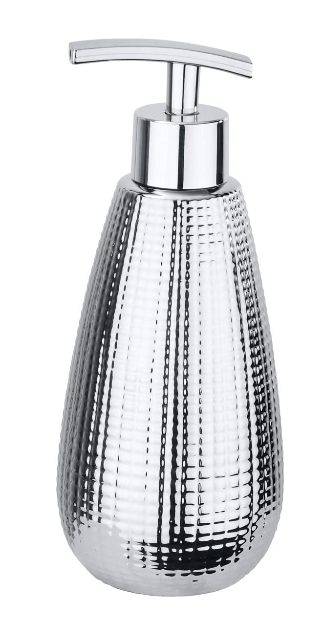 WENKO 22012100 Soap dispenser Dakar - Capacity: 0.37 l, Ceramic, 8 x 19 x 8 cm, Chrome