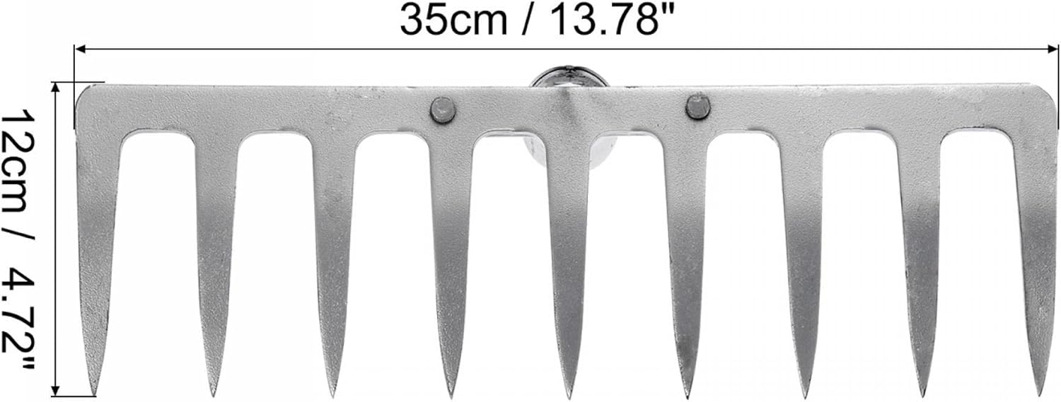 uxcell 9 Teeth Garden Rake Head, Galvanized Manganese Steel Stone Rake for Garden Farm Backyard Without Handle Hard Rake Head Only, Silver Tone