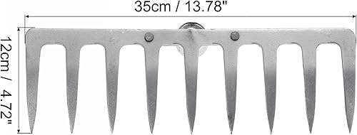 Miniatura 2 de uxcell Cabezal de rastrillo de jardín de 9 dientes, rastrillo de piedra de acero al manganeso galvanizado para jardín, granja, patio trasero, sin