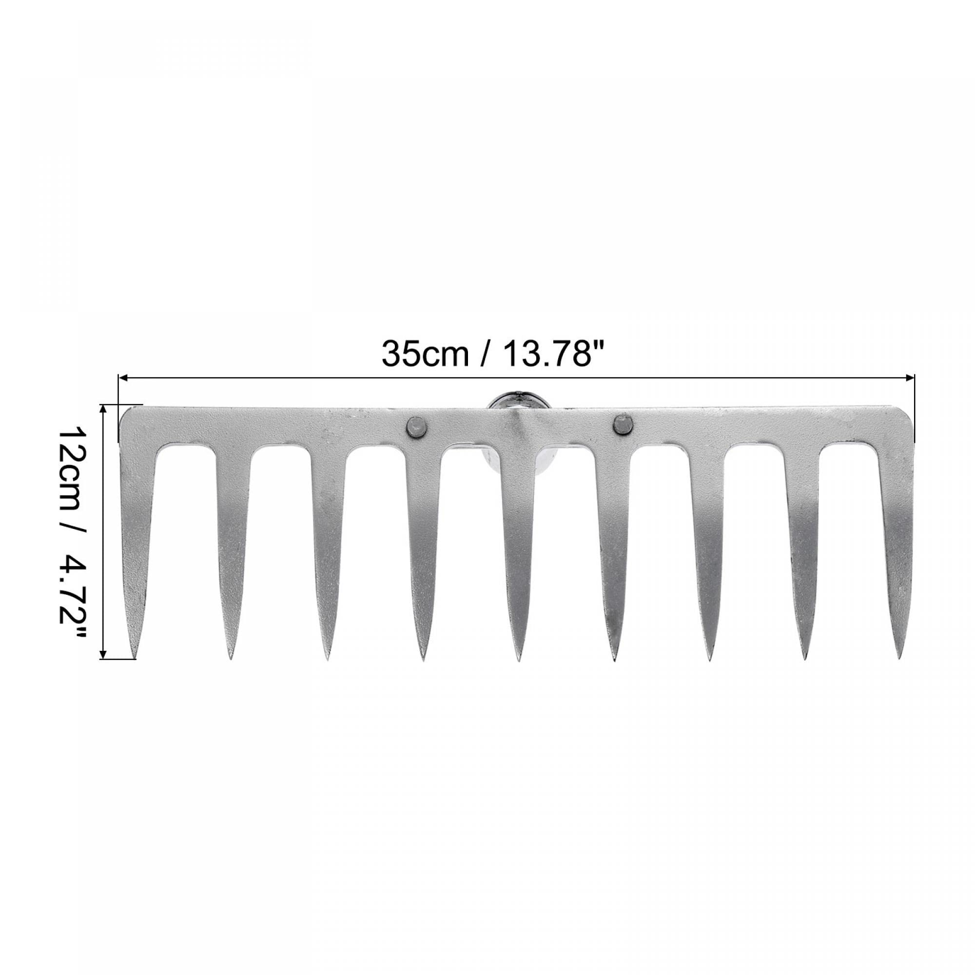 uxcell Cabezal de rastrillo de jardín de 9 dientes, acero galvanizado al manganeso para jardín, granja, patio, sin manga, cabeza de rastrillo dura, tono plateado