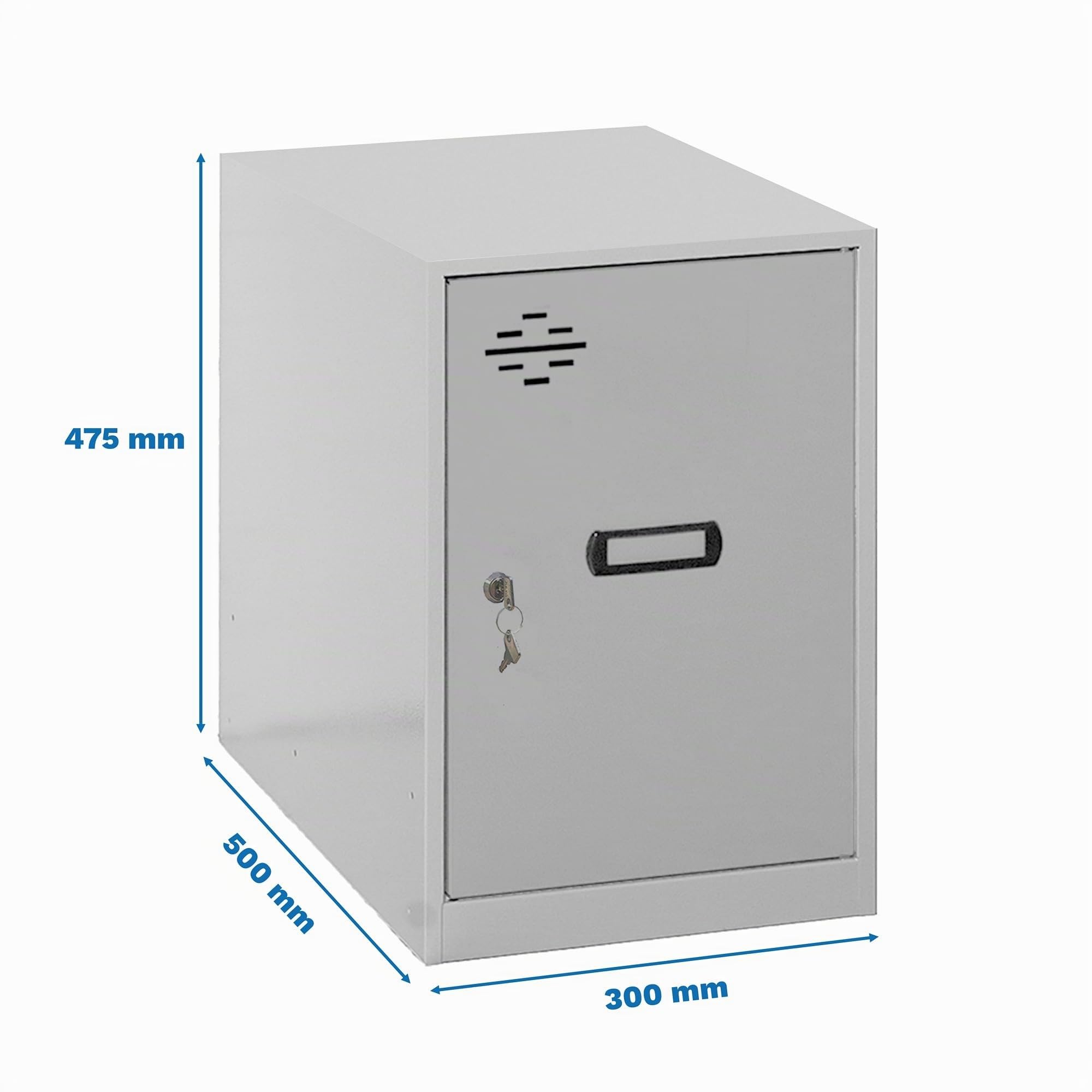 Simon Rack Armadietto spogliatoio piccolo 475x300x500 mm - Simonlocker | Include 2 chiavi, Vernice anticorrosione, Feritoia di ventilazione e porta-etichetta, Grigio