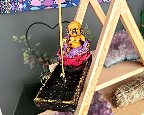 Miniatura 6 de Baby Buddha Lotus - Soporte para incienso alto y largo, bandeja de cenizas, quemador, meditación, budismo, humo, aromaterapia, decoración espiritual