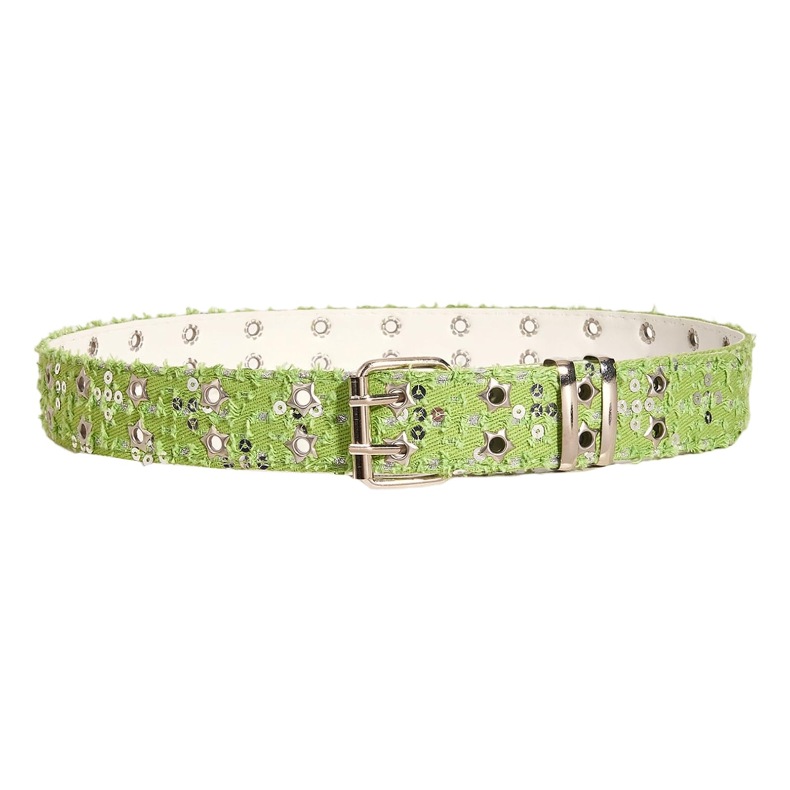 amangul Punk Star Embellished Waistband Double Row Buckle Belt Waist Sash for Fashion Enthusiasts and Individuality Seekers(Green)
