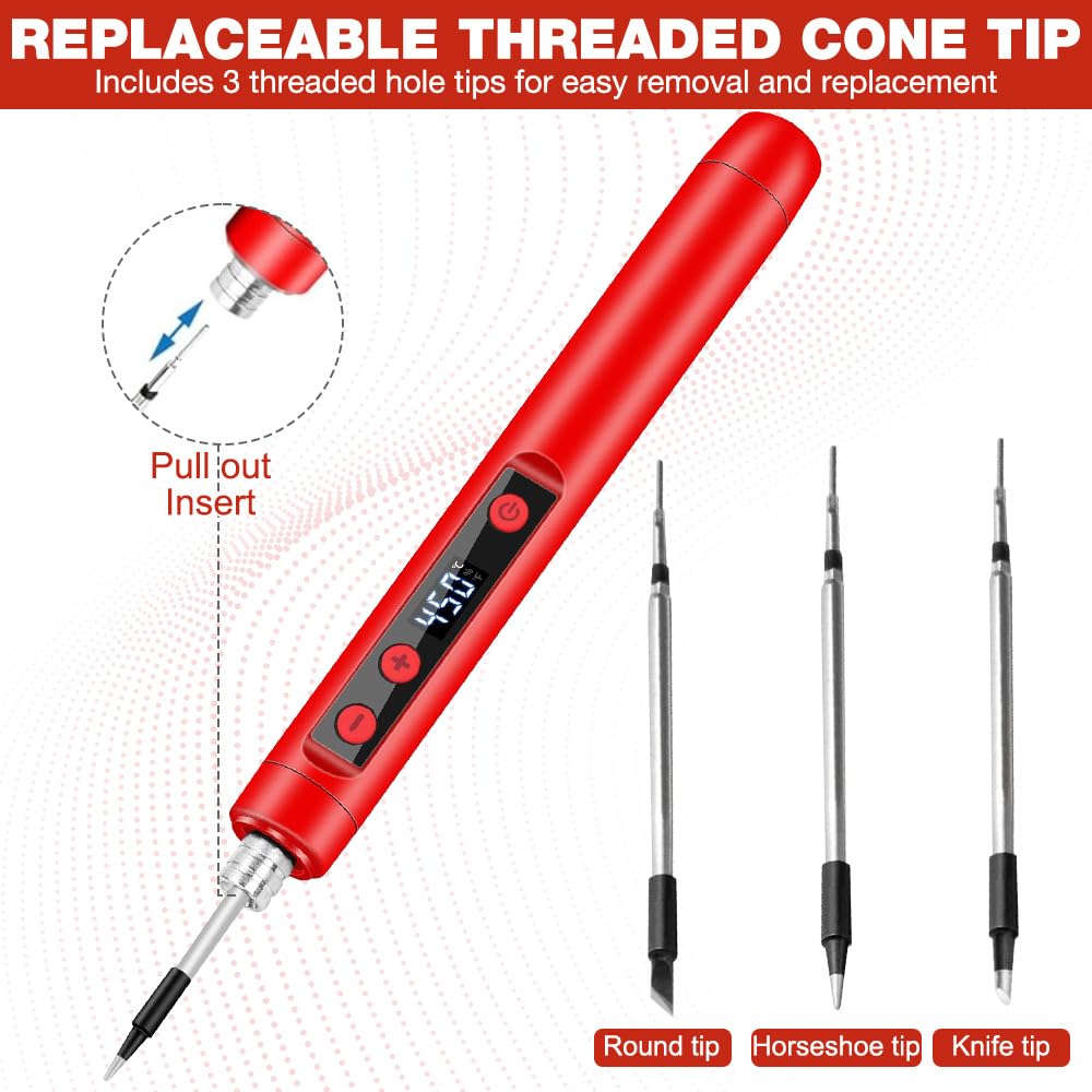 Set saldatore, saldatore a batteria USB con LCD, 180 ℃-450 ℃, ferro portatile con filo di saldatura, cassetta degli attrezzi, 3 punte per saldatore, ecc. per piccole riparazioni come circuiti stampati