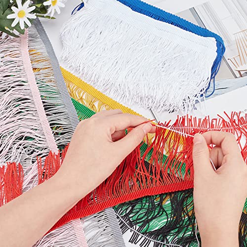 Olycraft 2 Yards Fringe Lace Trim Polyester Tassel Fringe Trimming 4 Inch Wide Multi-Colored Lace Trim Ribbon Fringe For Clothes Accessories Latin Dress Decoration - 8 Colors #TOP2
