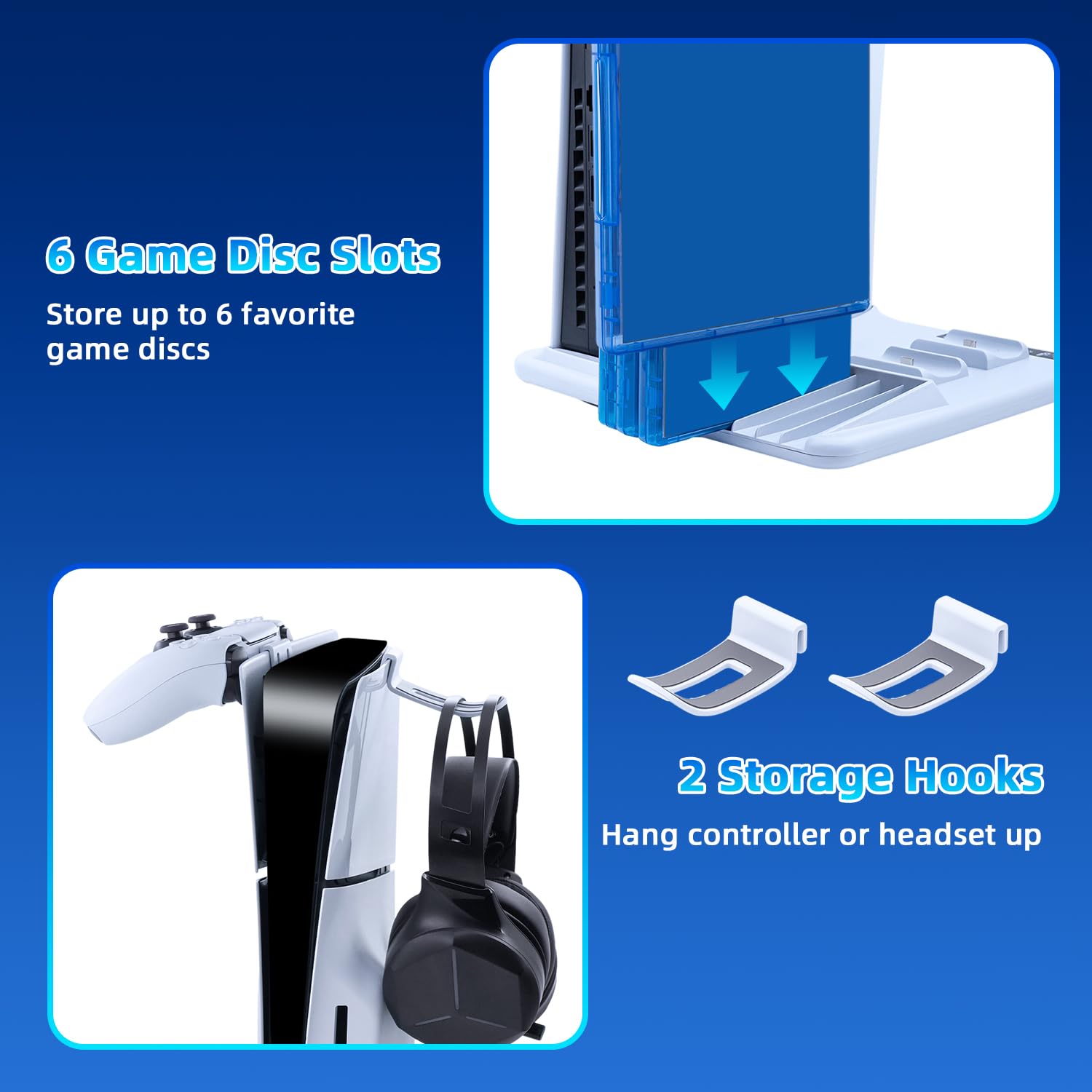 Wigearss Supporto Verticale PS5 Slim Raffreddamento con Doppio Caricatore Controller, Base di Ricarica Joystick PS5 con Ventola Raffreddamento per PS5 Slim Disc/Digital Edition, Non per PS5/PS5 Pro