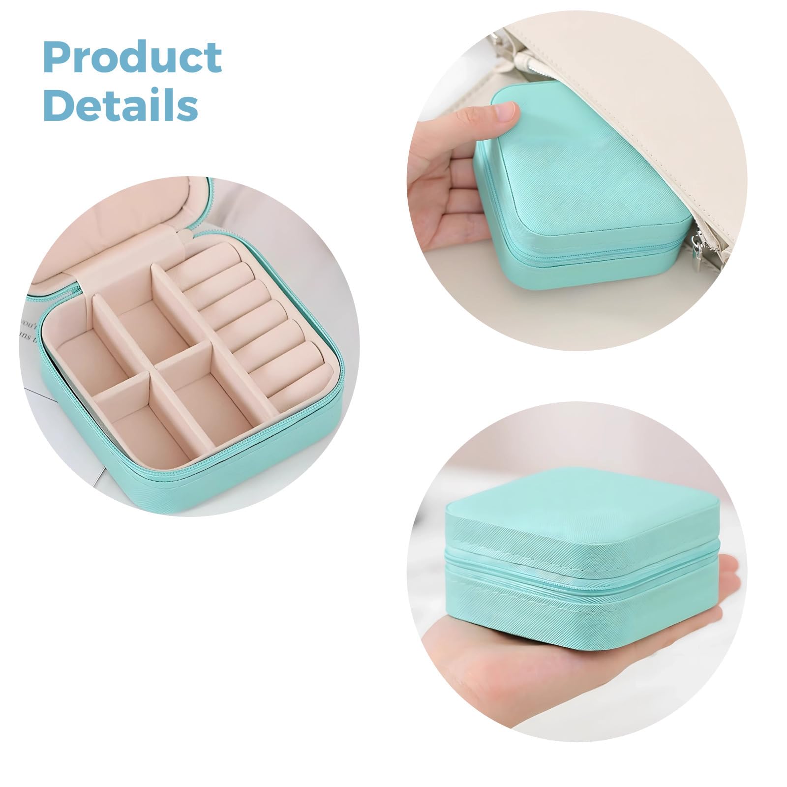Pequeño joyero de piel sintética, organizador de viaje de 12 piezas con cremallera para anillos, aretes, collares, incluye separadores y ganchos