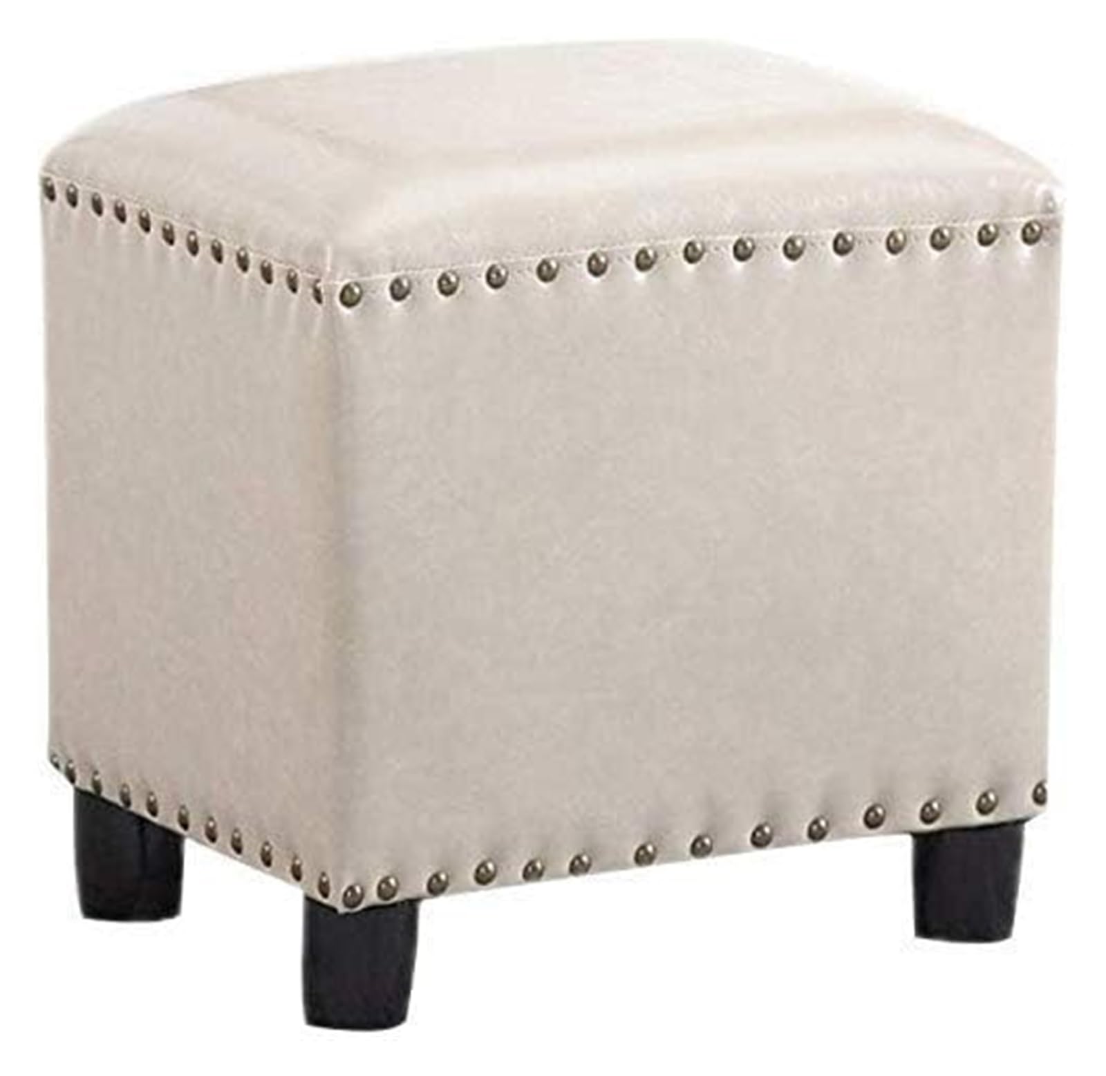 Canapé de Salon en Bois Massif et son Ottoman Vintage Beige en Cuir à Rivets