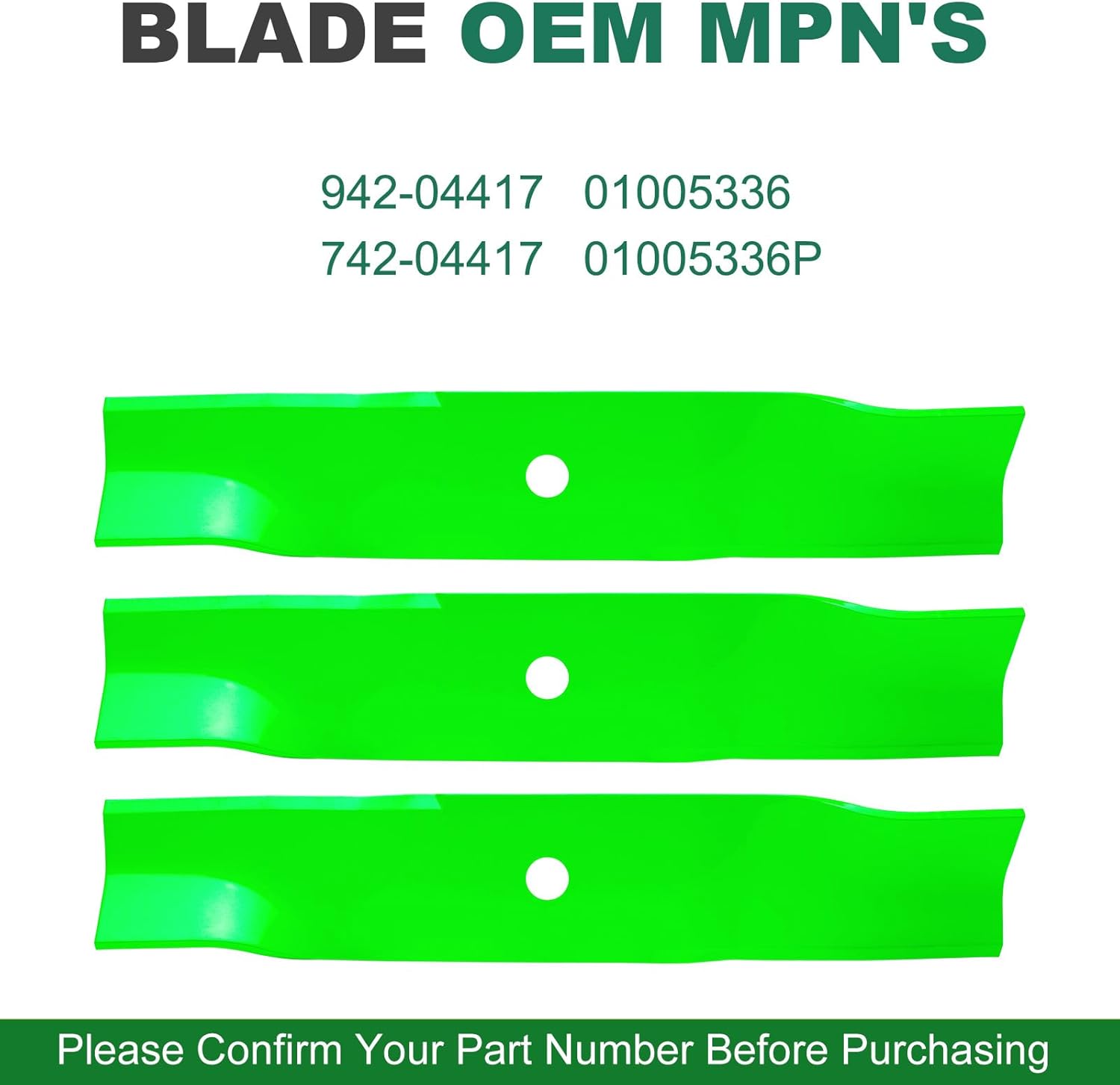 942-04417 742-04417 01005336 01005336P 02005017 942-04417A High Lift Blades Compatible with MTD Cub Cad et 48 inch Cut Decks Cub Cad et GT-2148 Z-Force L48 Craft sman Z8200 (3 Pack)