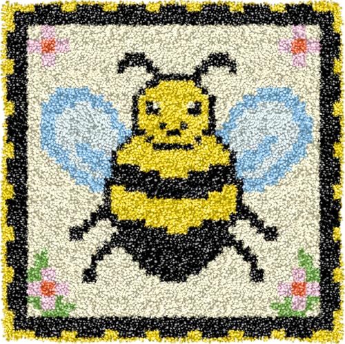 Image of Latch Hook Kits for Kids Adults 2025 New DIY Rug Tapestry Kits with Printed Canvas Embroidery Kits Festival Gifts Home Decoration (11.8inch X 11.8inch,Bee)