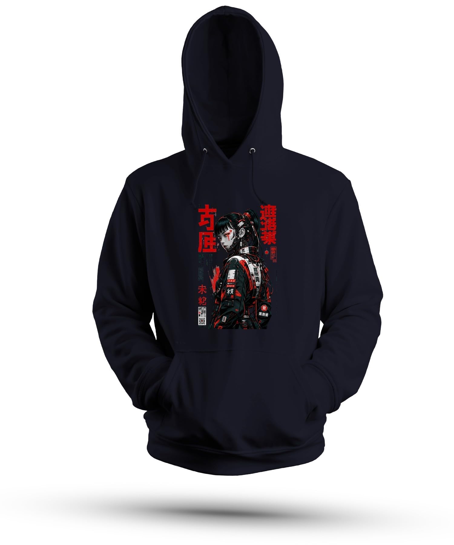 Cyberpunk Anime Dziewczęca Japonia Y2K bluza z kapturem | Otaku Sci-Fi Cyborg Techwear Urban Dystopian Android Futurstic Harajuku Dark Tokyo