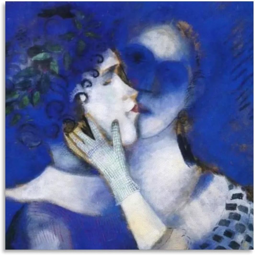 Orjdjz Wxkbl Marc Chagall Prints《Blue Lover》Canvas Wall Art Marc Chagall Poster Retro Painting Abstract Picture for Bathroom Wall Decor 50x50cm Frameless