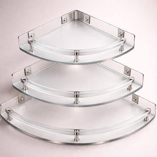 Urban Elite Acrylic Bathroom Shelves Set of 3 – Unbreakable Transparent Corner Wall Shelves (8", 10", 12") for Bathroom, K...
