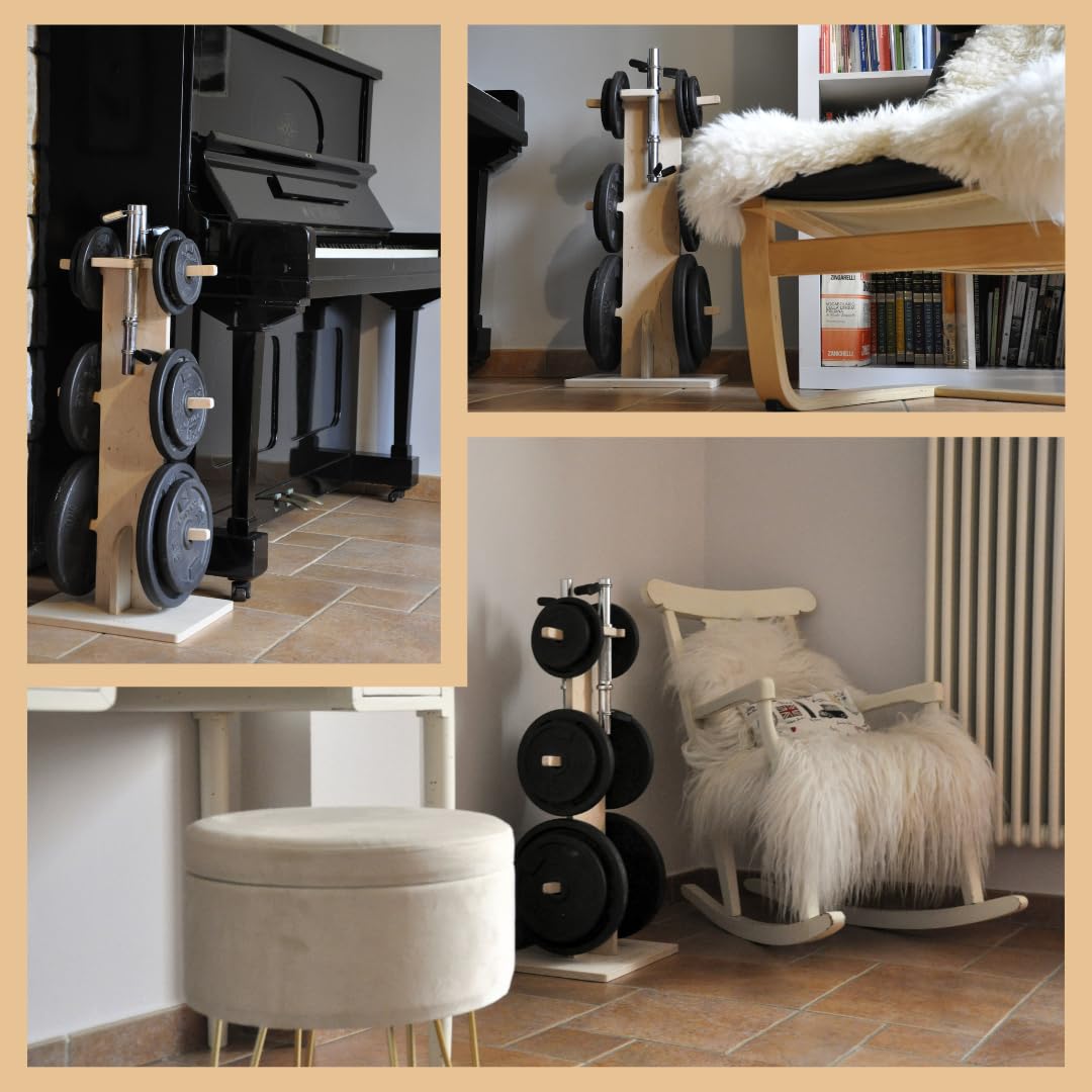 Meanswood Porta Dischi Palestra Casa – Rastrelliera Pesi Bilanciere e Dischi Palestra, Porta Pesi Compatto, Struttura in Legno, Portata 120 kg
