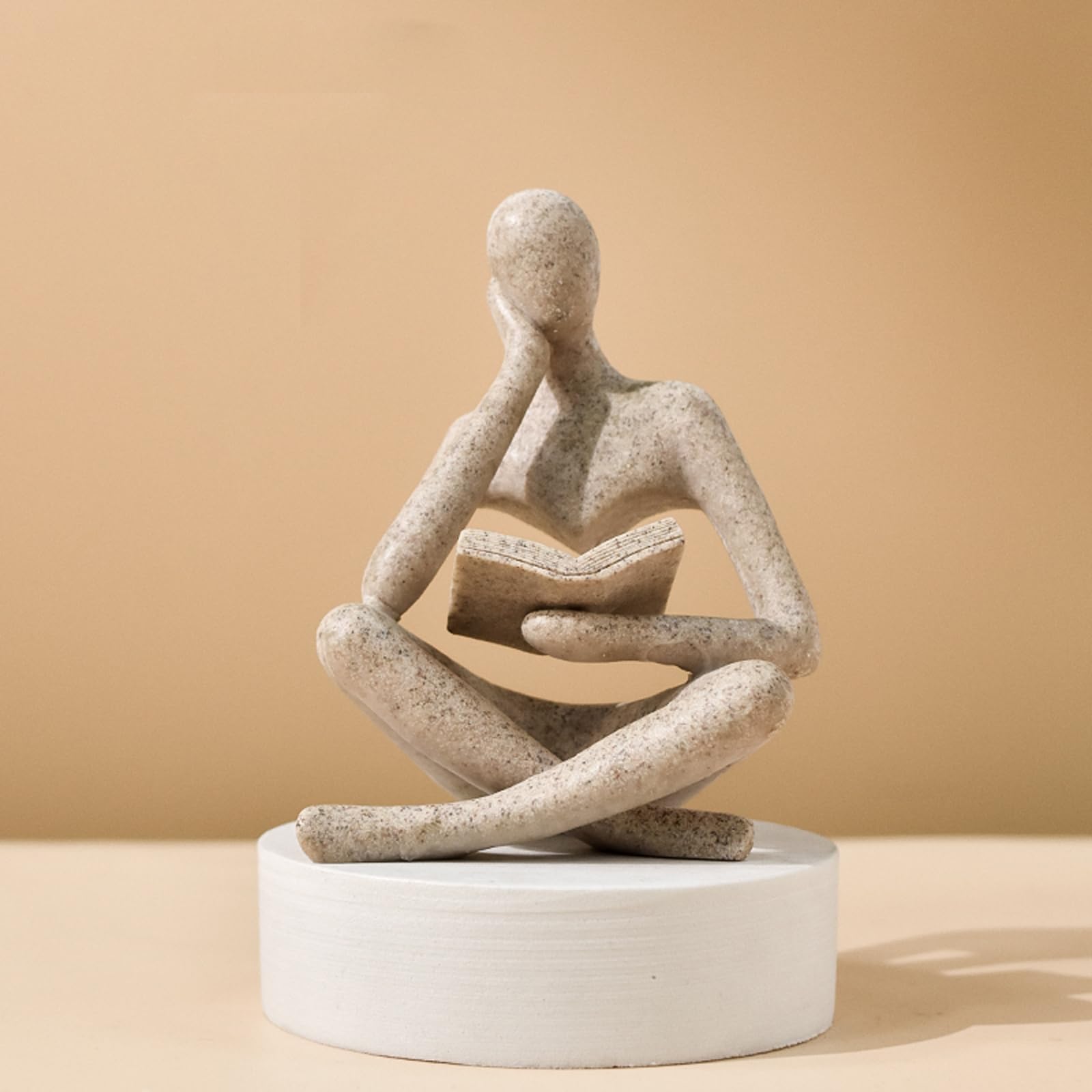 Home Decor Sandstone Reading Thinker Statue Modern Figurines Abstract Aesthetic Sculpture Thinker Resin Statue Set for Home Decoration Living Room Office Bookshelf Shelf Table (A-Sandstone)