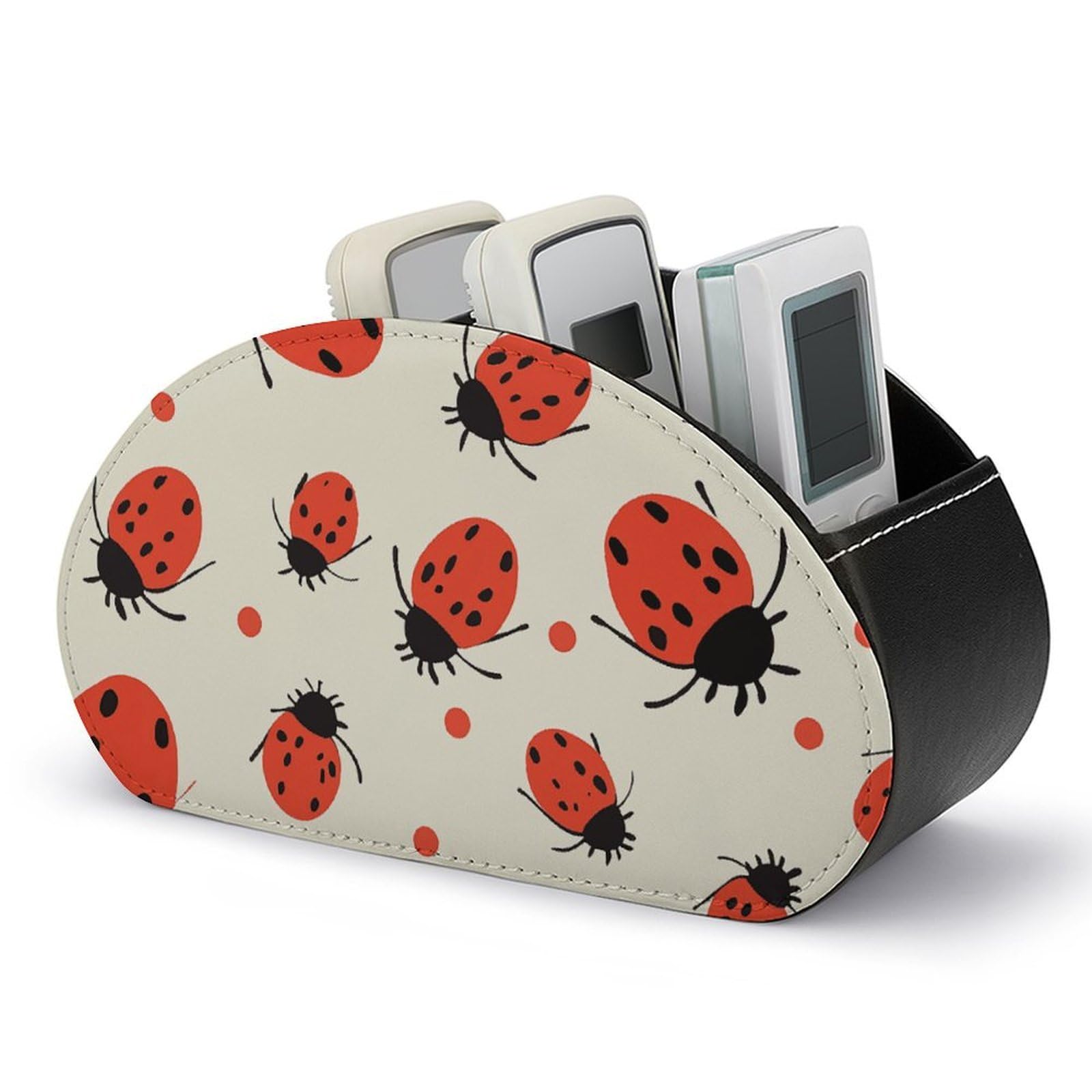 Organiseur de télécommande en cuir motif coccinelles à 5 compartiments
