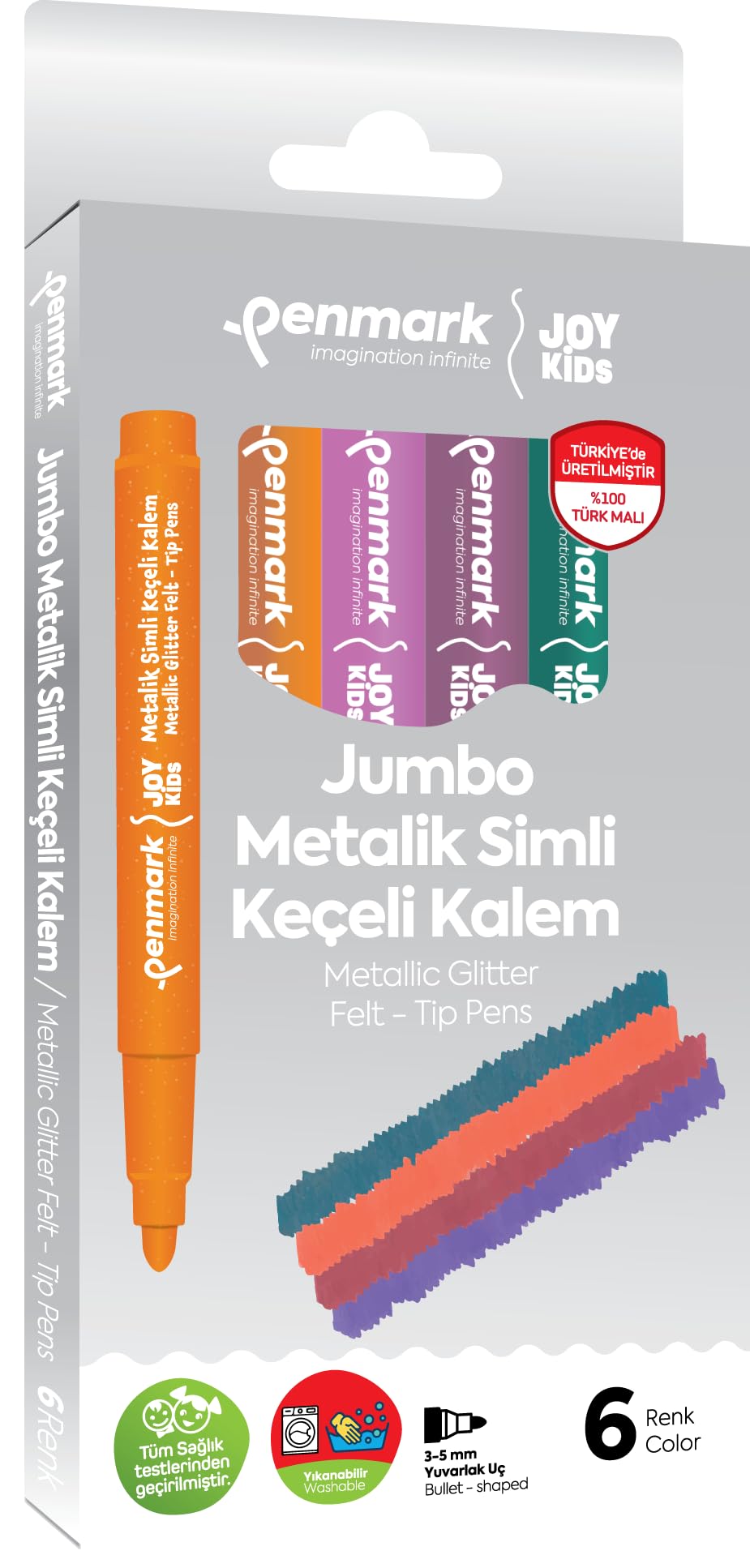 Penmark Süper Yıkanabilir Metalik Simli Jumbo Keçeli Kalem 6'lı