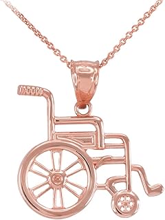 10k Rose Gold Hospital Handicap Wheel Chair Charm Pendant Necklace