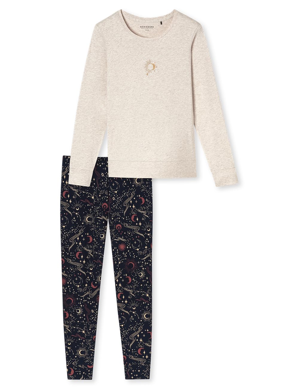 Schiesser Damen Schlafanzug Lang mit Bündchen Baumwolle - Nightwear Pyjamaset (1er Pack)