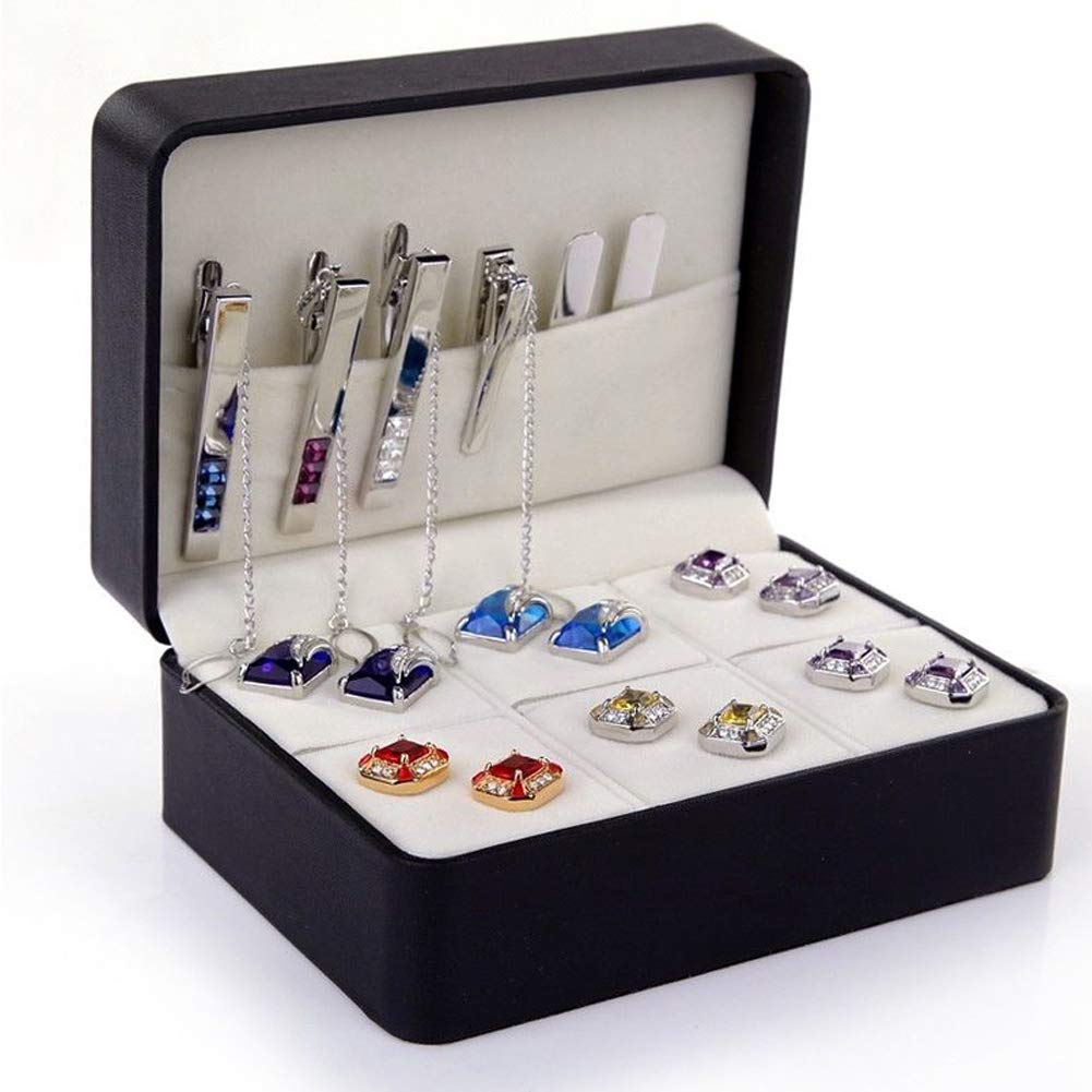 Boîte Portable en Cuir PU Noir Velours, présentoir de Boutons de Manchette, boîte Organisateur pour Boutons de Manchette, Boucles d'oreilles, Colliers et Accessoires