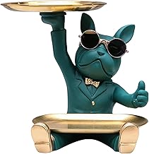 Gazechimp Buldogue Francês Escultura Mordomo com Bandeja Organizador de Estátua de Resina Buldogue francês escultura estátua de estatueta de armazenamento moderno decoração para Decoração de casa