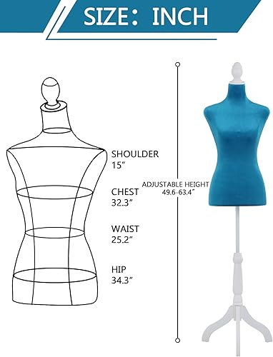 Miniatura 2 de Forma de maniquí femenino de 49.6 a 63.4 pulgadas, torso de maniquí ajustable con base de trípode de madera para vestido, exhibición de costura de