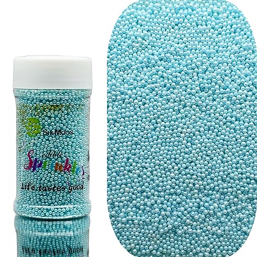 SE Si&Moos Nonpareil Sprinkles, 2mm Light Blue Mini Edible Pearls Baby Blue Sprinkles for Cake Decorating Halloween Cookie Decorations Wedding Baby Shower Party Christmas Holiday Supplies 3.5 OZ